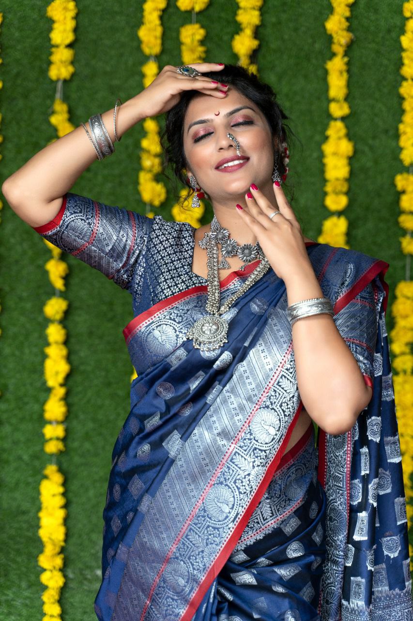 With Blue Silk Matching Jewellery For Navy Blue Saree Matching