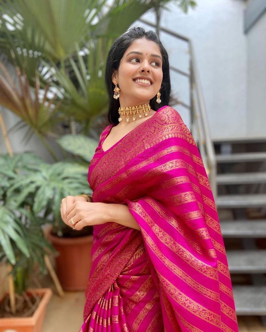 Glowing Pink Soft Silk Saree With Groovy Blouse Piece - Shop authentic Indian Women's Fashion by Silk Folks