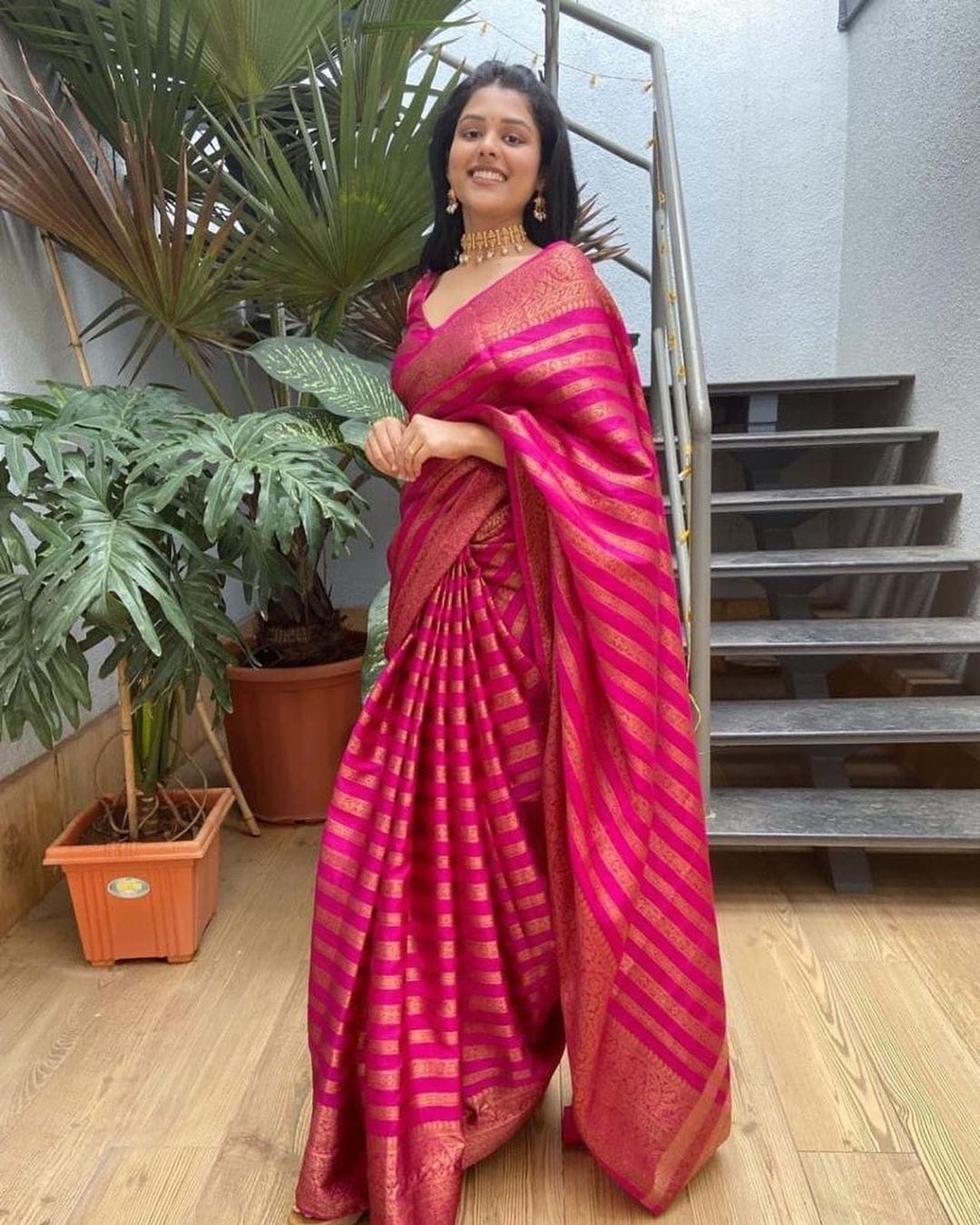Glowing Pink Soft Silk Saree With Groovy Blouse Piece - Shop authentic Indian Women's Fashion by Silk Folks