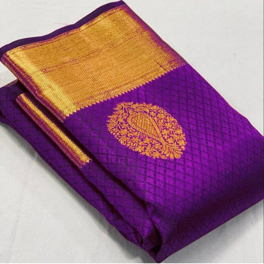 Stunner Purple Soft Banarasi Silk Saree With Lissome Blouse Piece - Shop authentic Indian Women's Fashion by Silk Folks