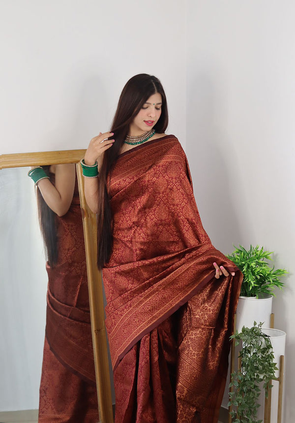 Ravishing Maroon Soft Silk Saree With Girlish Blouse Piece