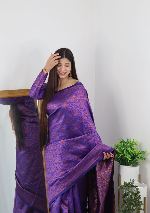 Adorable Royal Blue Soft Silk Saree With Girlish Blouse Piece - Shop authentic Indian Women's Fashion by Lajree