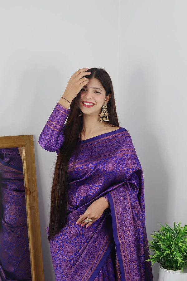 Adorable Royal Blue Soft Silk Saree With Girlish Blouse Piece - Shop authentic Indian Women's Fashion by Lajree