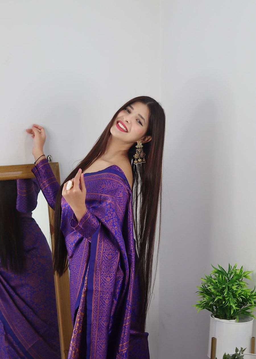 Adorable Royal Blue Soft Silk Saree With Girlish Blouse Piece - Shop authentic Indian Women's Fashion by Lajree