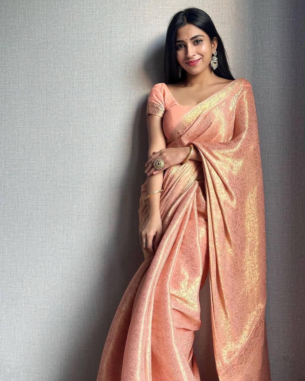 Bucolic Baby Pink Soft Silk Saree With Stunner Blouse Piece