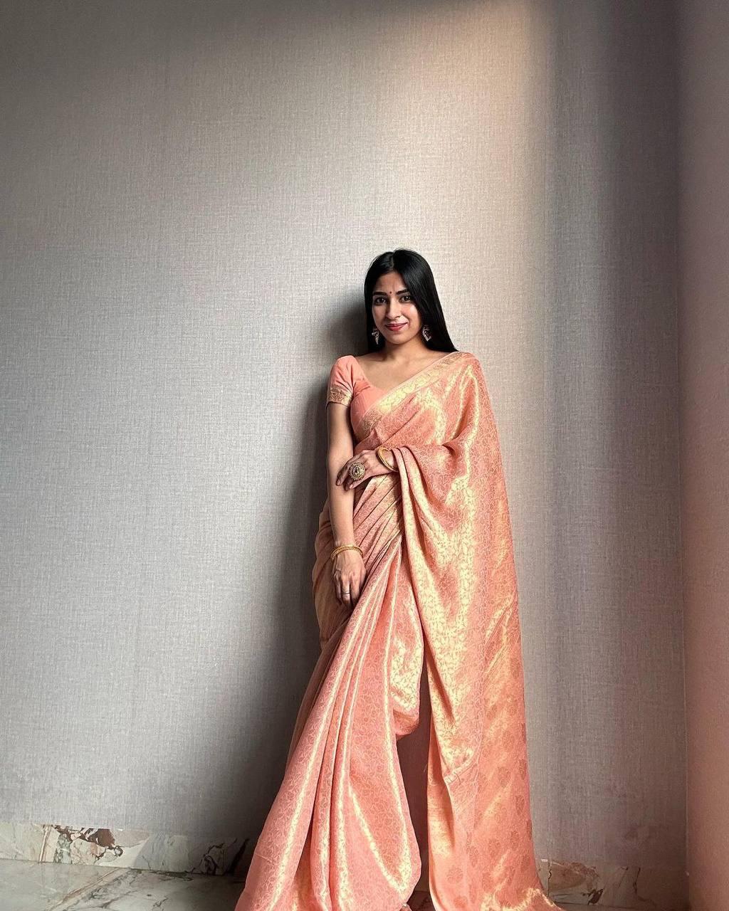 Bucolic Baby Pink Soft Silk Saree With Stunner Blouse Piece