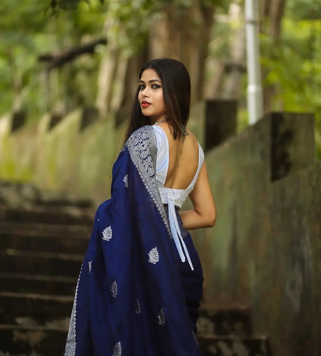 Engrossing Navy Blue Soft Silk Saree With Glowing Blouse Piece - Shop authentic Indian Women's Fashion by Silk Folks