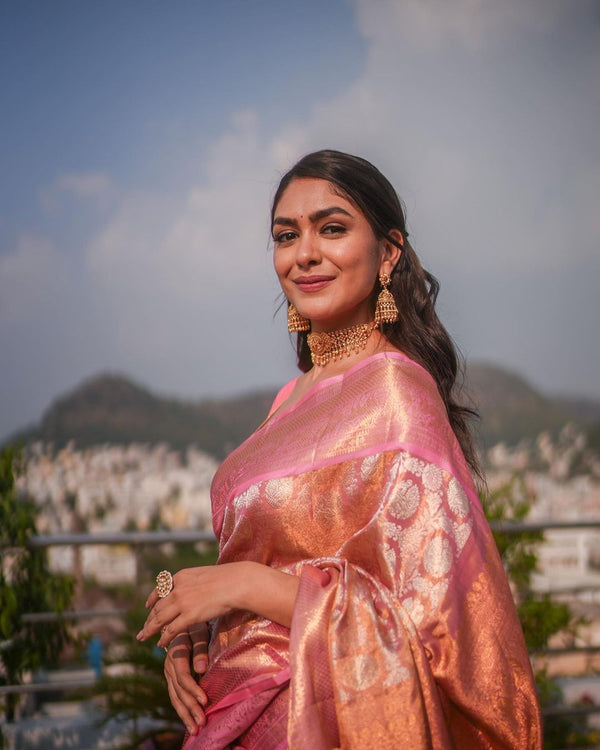 Attractive Pink Soft Banarasi Silk Saree With Impressive Blouse Piece - Shop authentic Indian Women's Fashion by Silk Folks