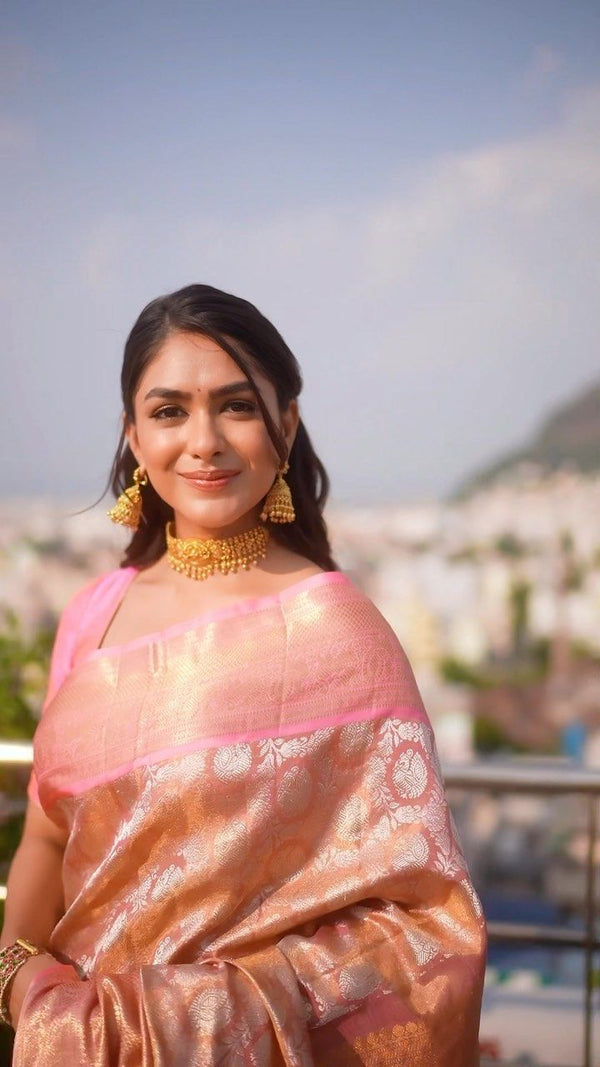 Attractive Pink Soft Banarasi Silk Saree With Impressive Blouse Piece - Shop authentic Indian Women's Fashion by Silk Folks