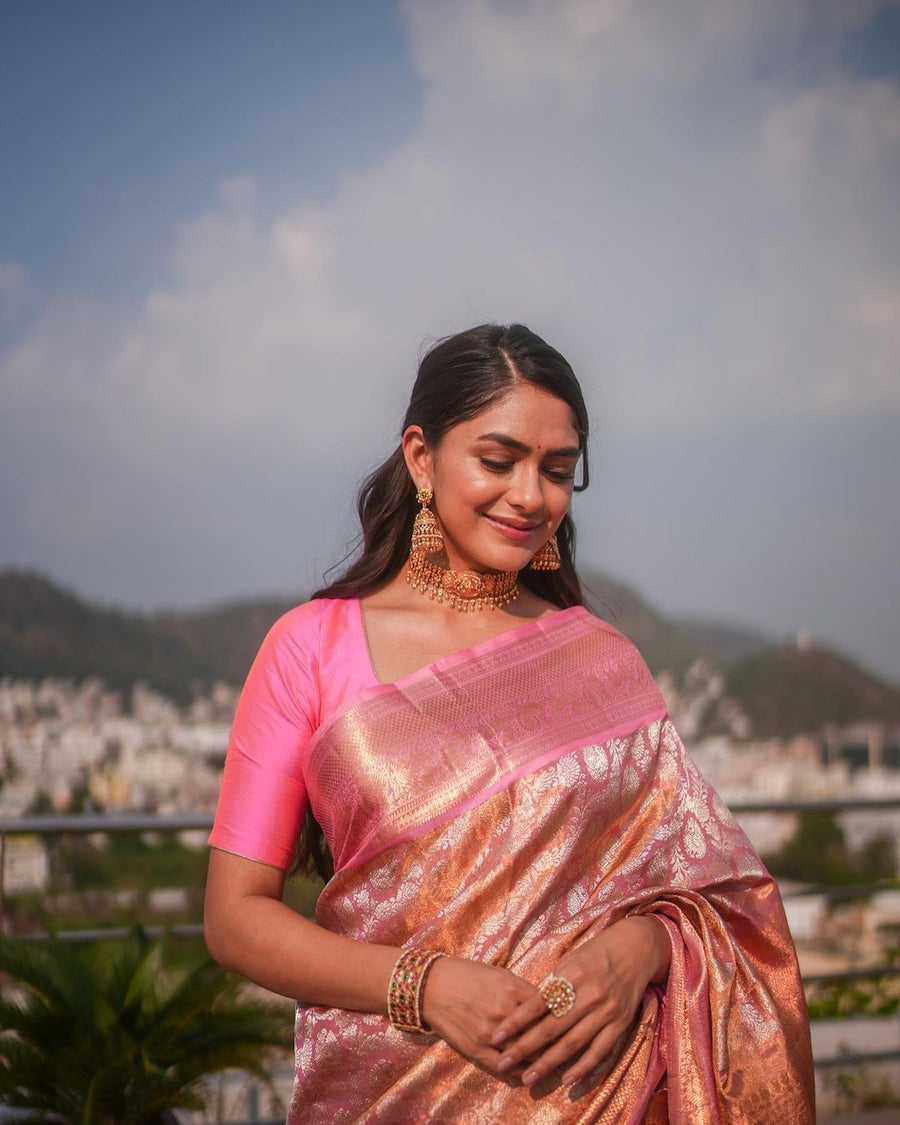 Attractive Pink Soft Banarasi Silk Saree With Impressive Blouse Piece - Shop authentic Indian Women's Fashion by Silk Folks