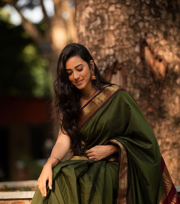 Adorning Green Soft Banarasi Silk Saree With Beauteous Blouse Piece - Shop authentic Indian Women's Fashion by Silk Folks