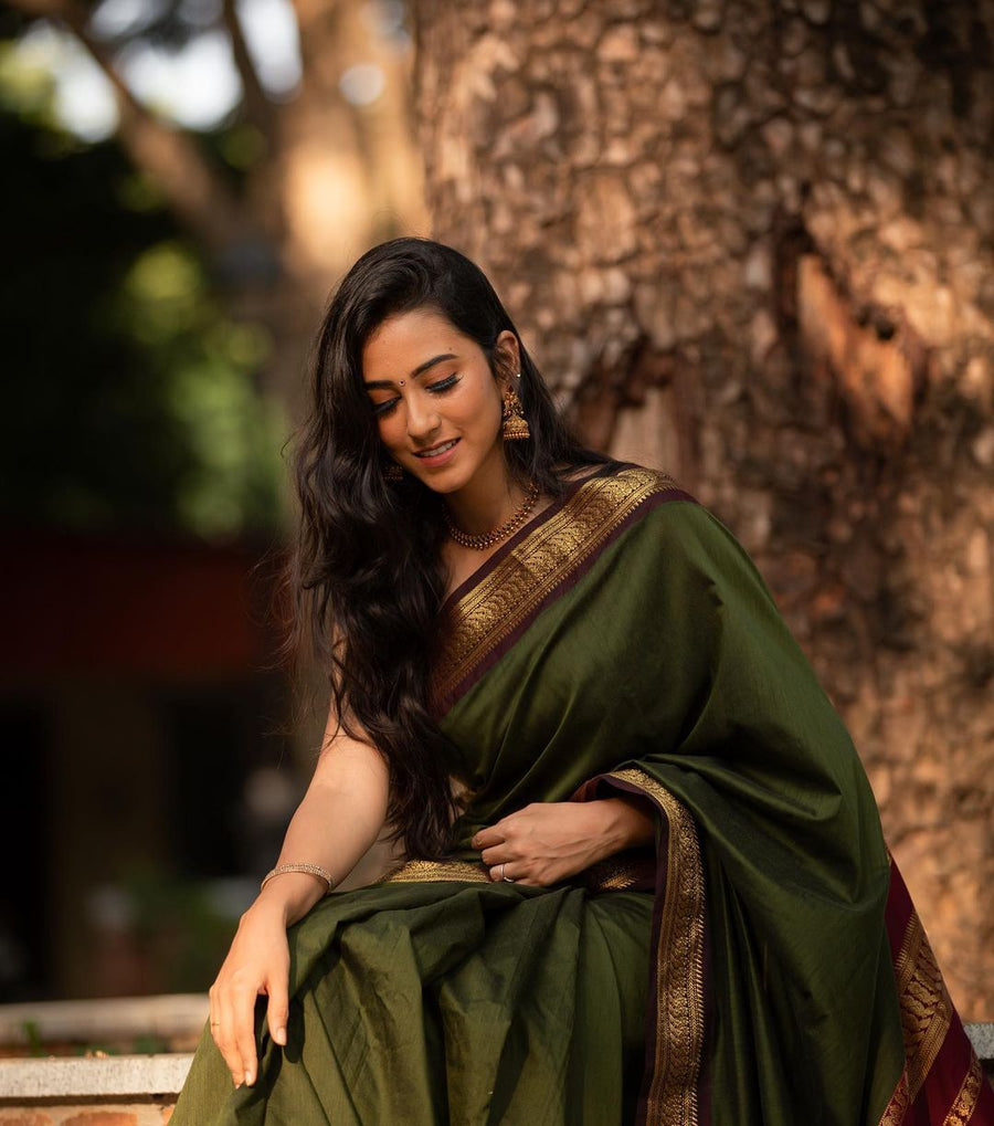 Elaborate Green Soft Banarasi Silk Saree With Proficient Blouse Piece - Shop authentic Indian Women's Fashion by Silk Folks