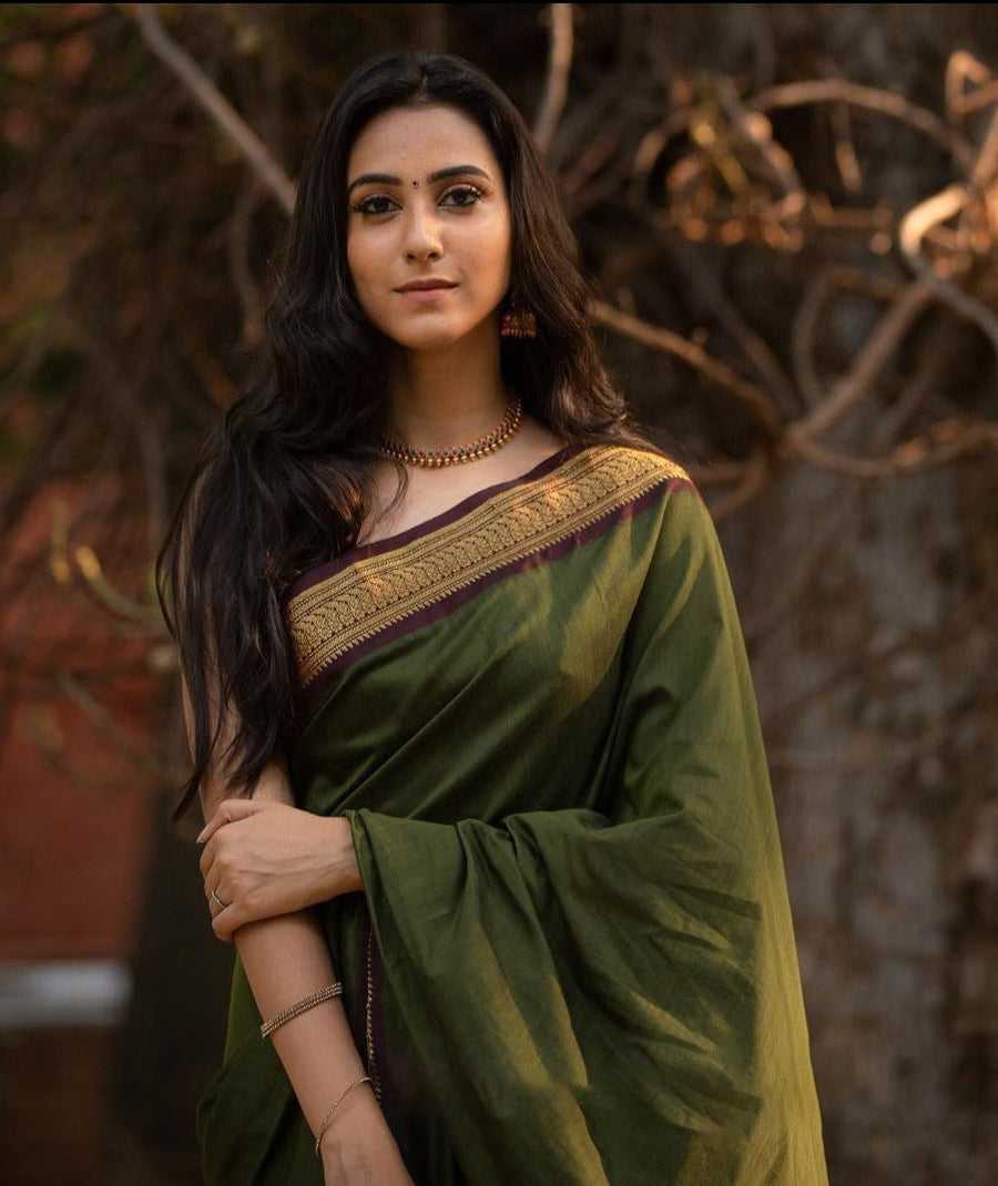 Elaborate Green Soft Banarasi Silk Saree With Proficient Blouse Piece - Shop authentic Indian Women's Fashion by Silk Folks