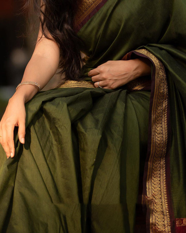 Adorning Green Soft Banarasi Silk Saree With Beauteous Blouse Piece - Shop authentic Indian Women's Fashion by Silk Folks