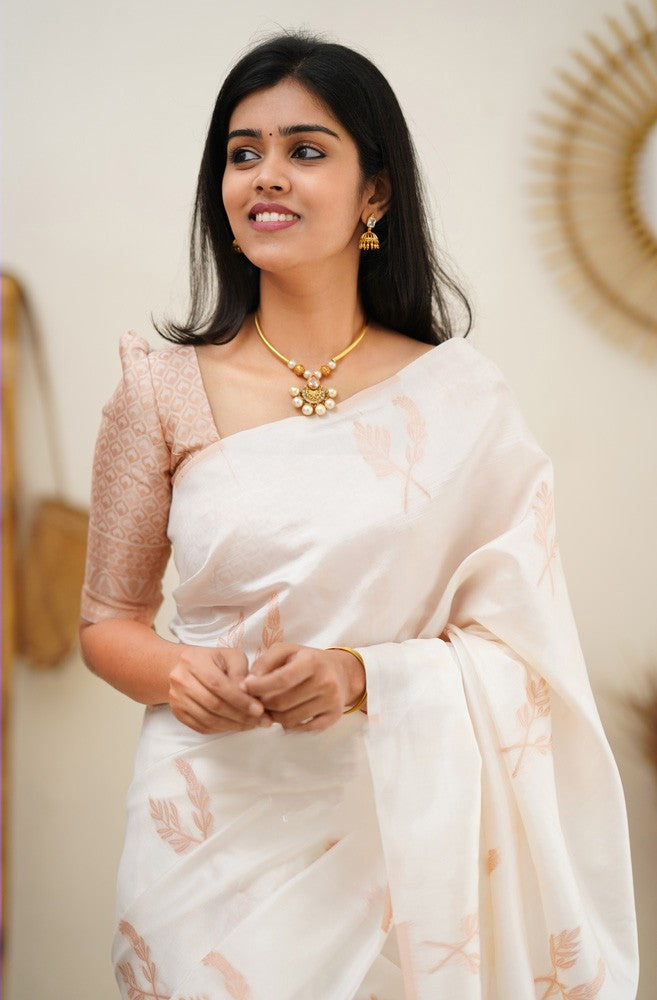 Epiphany White Soft Silk Saree With Breathtaking Blouse Piece - Shop authentic Indian Women's Fashion by Silk Folks