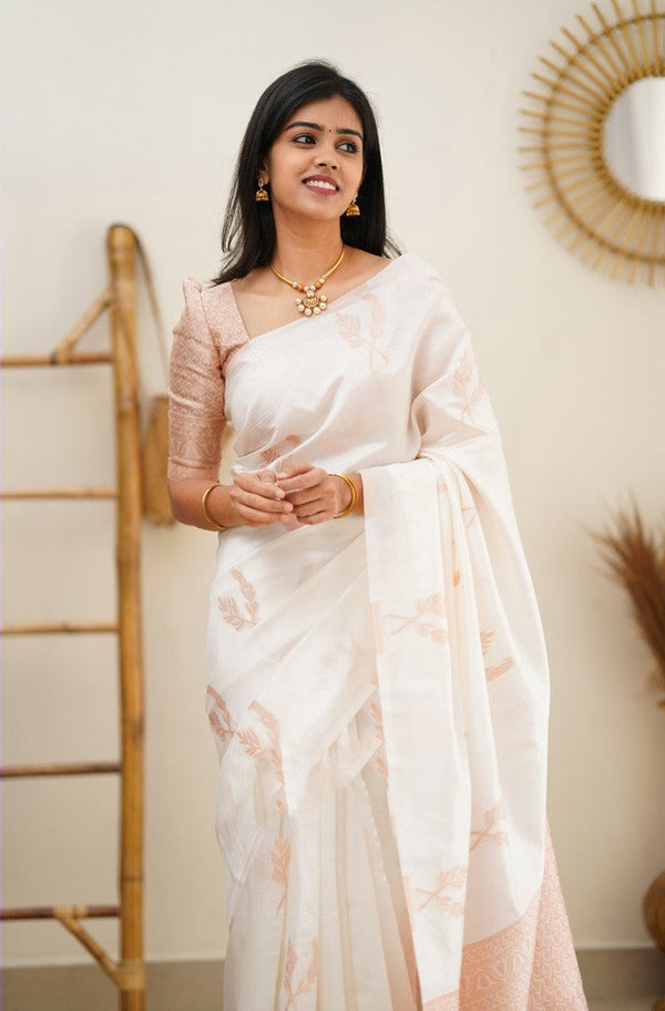 Epiphany White Soft Silk Saree With Breathtaking Blouse Piece - Shop authentic Indian Women's Fashion by Silk Folks