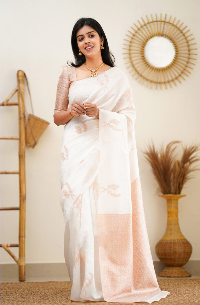 Epiphany White Soft Silk Saree With Breathtaking Blouse Piece - Shop authentic Indian Women's Fashion by Silk Folks