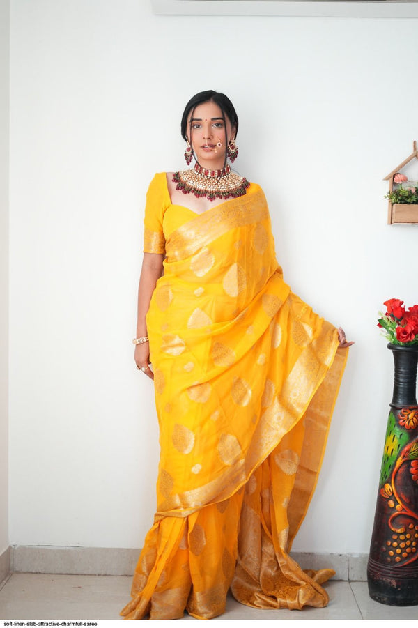 Sizzling 1-Minute Ready To Wear Yellow Cotton Silk Saree - Shop authentic Indian Women's Fashion by Silk Folks