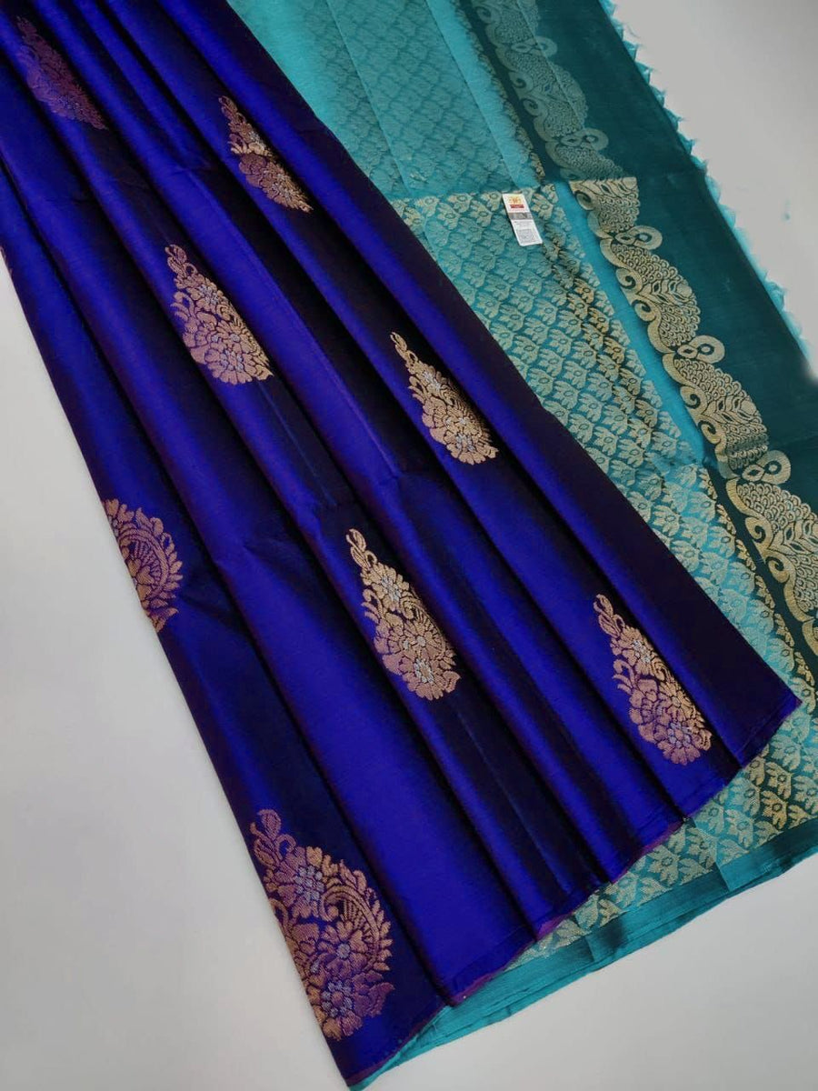 Radiant Royal Blue Soft Silk Saree With Opulent Blouse Piece - Shop authentic Indian Women's Fashion by Silk Folks