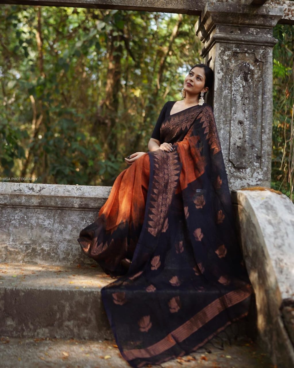 Elision Orange Soft Silk Saree With Dalliance Blouse Piece - Shop authentic Indian Women's Fashion by Silk Folks