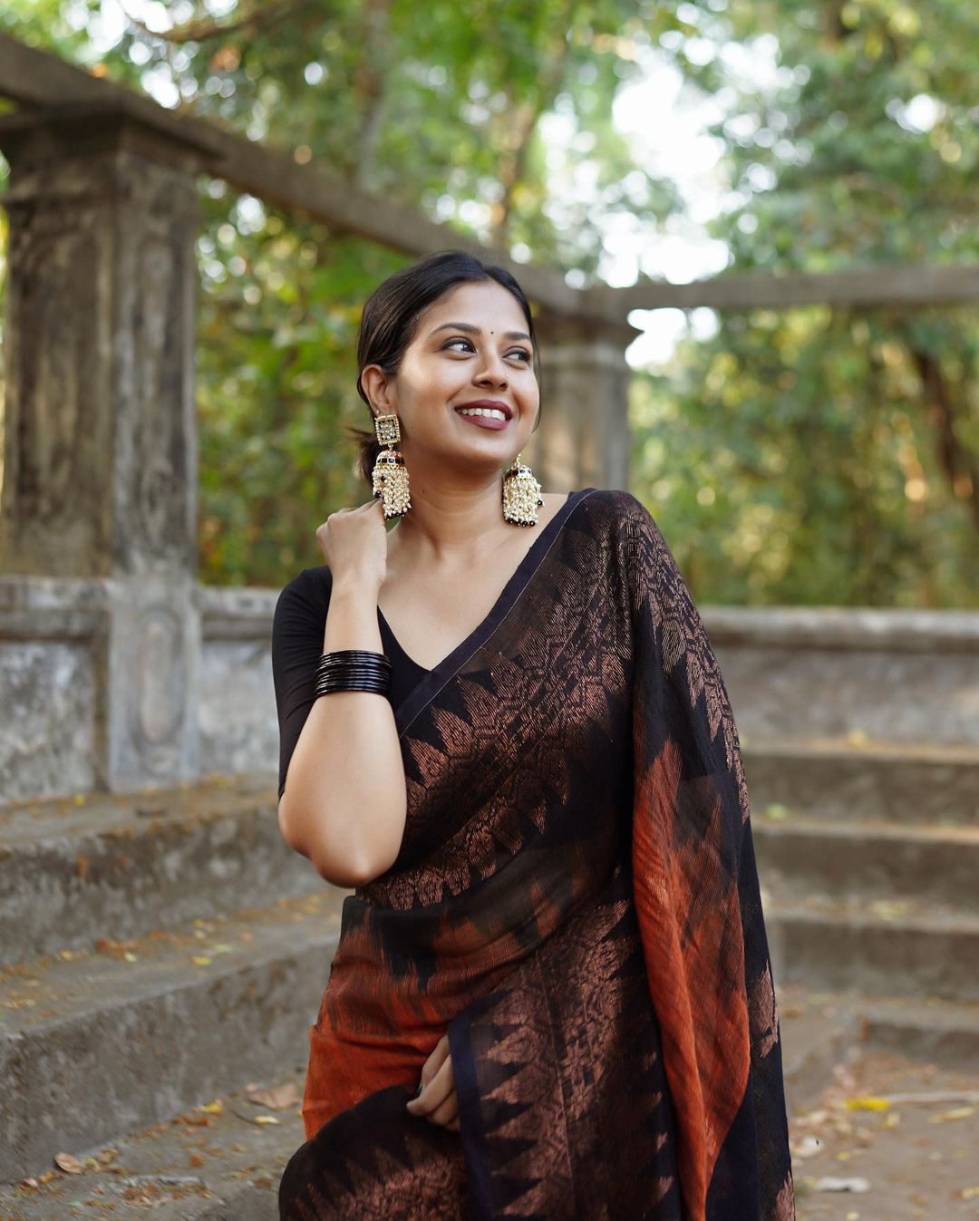 Elision Orange Soft Silk Saree With Dalliance Blouse Piece - Shop authentic Indian Women's Fashion by Silk Folks