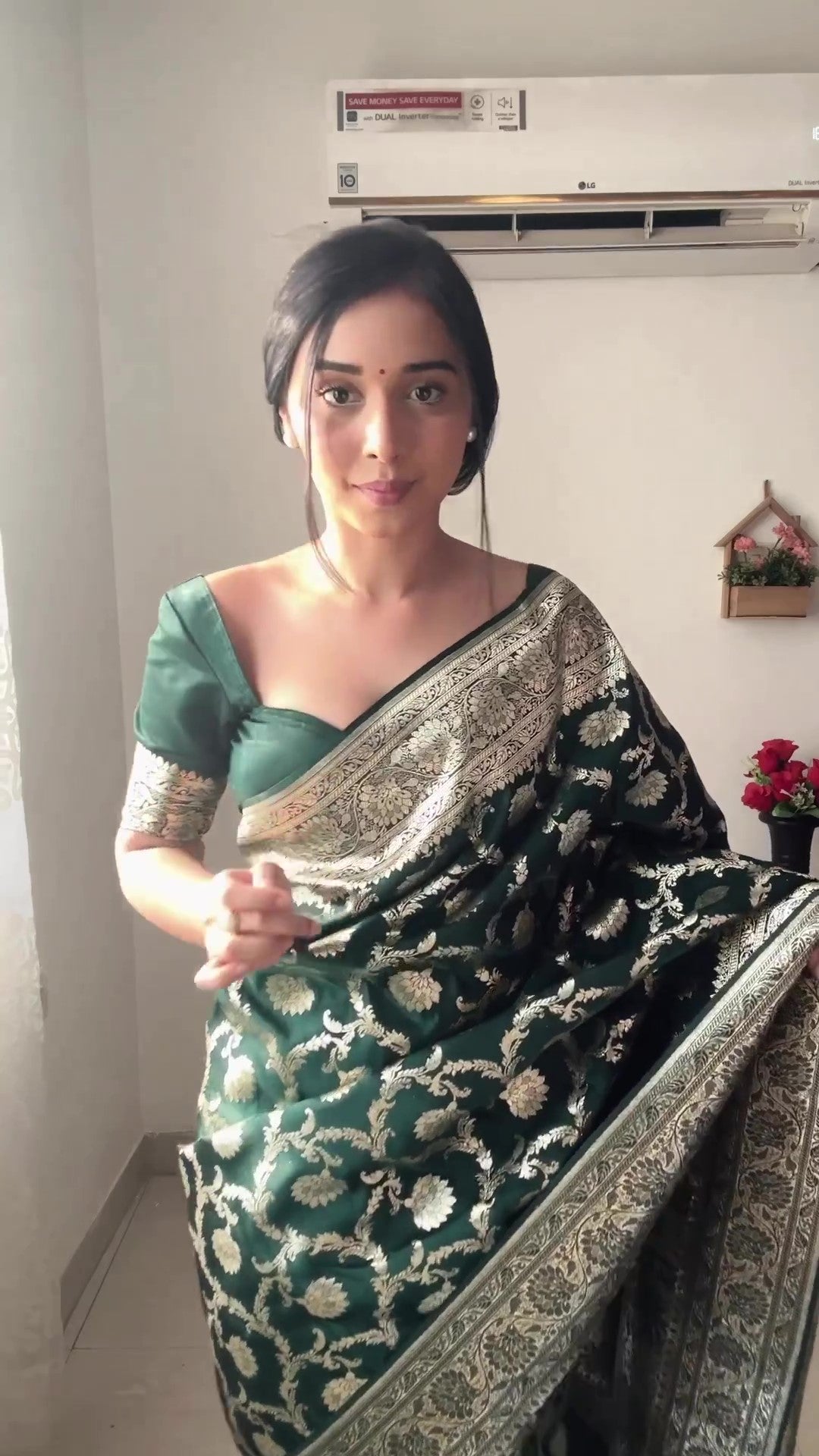 Charming 1-Minute Ready To Wear Green Soft Silk Saree - Shop authentic Indian Women's Fashion by Silk Folks