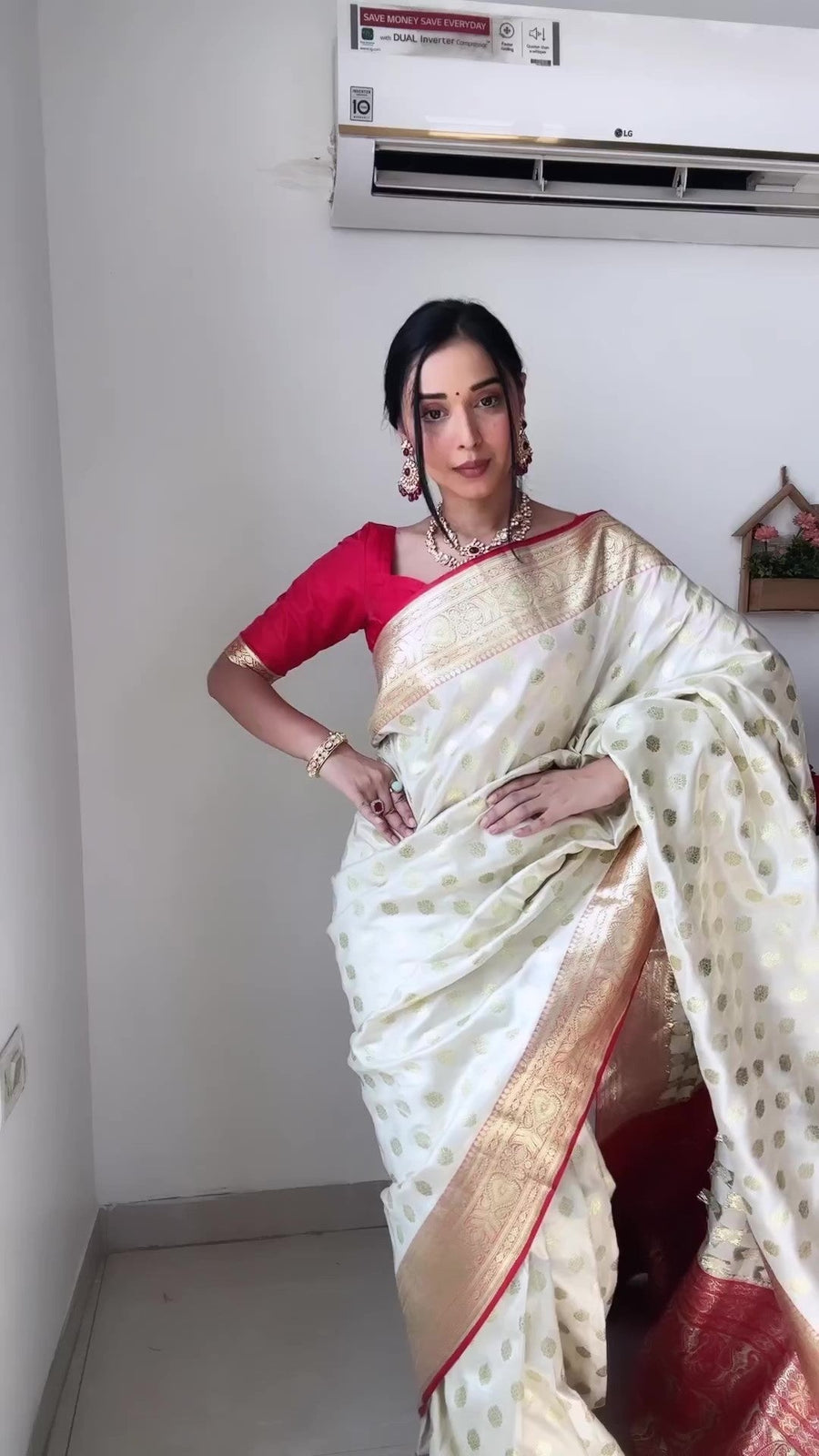 Trendy 1-Minute Ready To Wear Beige Soft Silk Saree - Shop authentic Indian Women's Fashion by Silk Folks