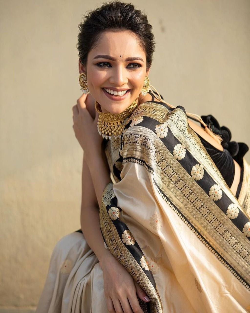Glorious Off White Soft Silk Saree With Prominent Blouse Piece - Shop authentic Indian Women's Fashion by Silk Folks