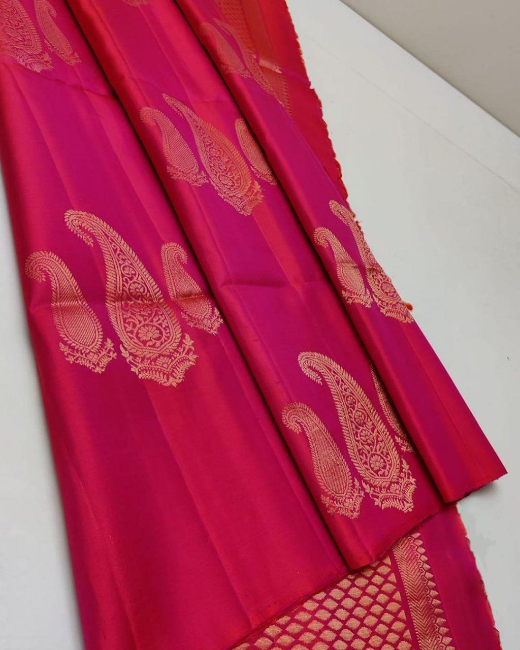 Demesne Dark Pink Soft Silk Saree With Murmurous Blouse Piece - Shop authentic Indian Women's Fashion by Silk Folks
