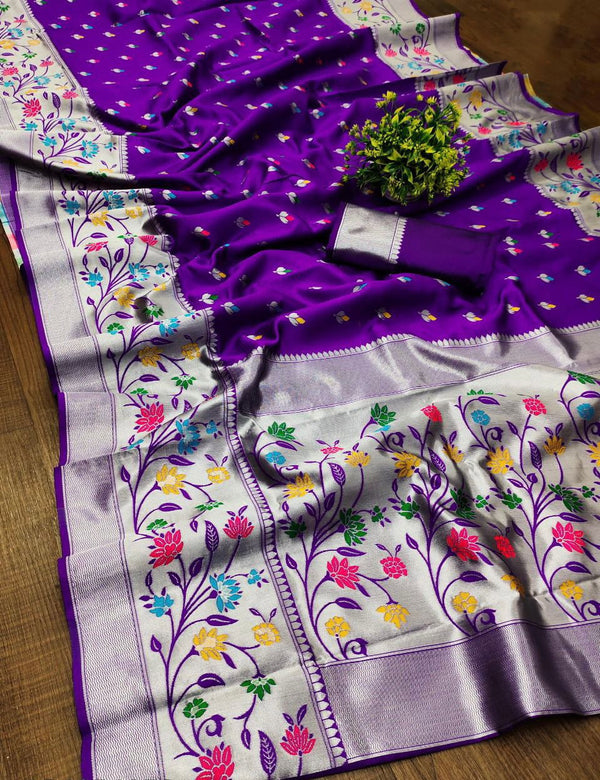 Blissful Purple Paithani Silk Saree With Desirable Blouse Piece - Shop authentic Indian Women's Fashion by Silk Folks