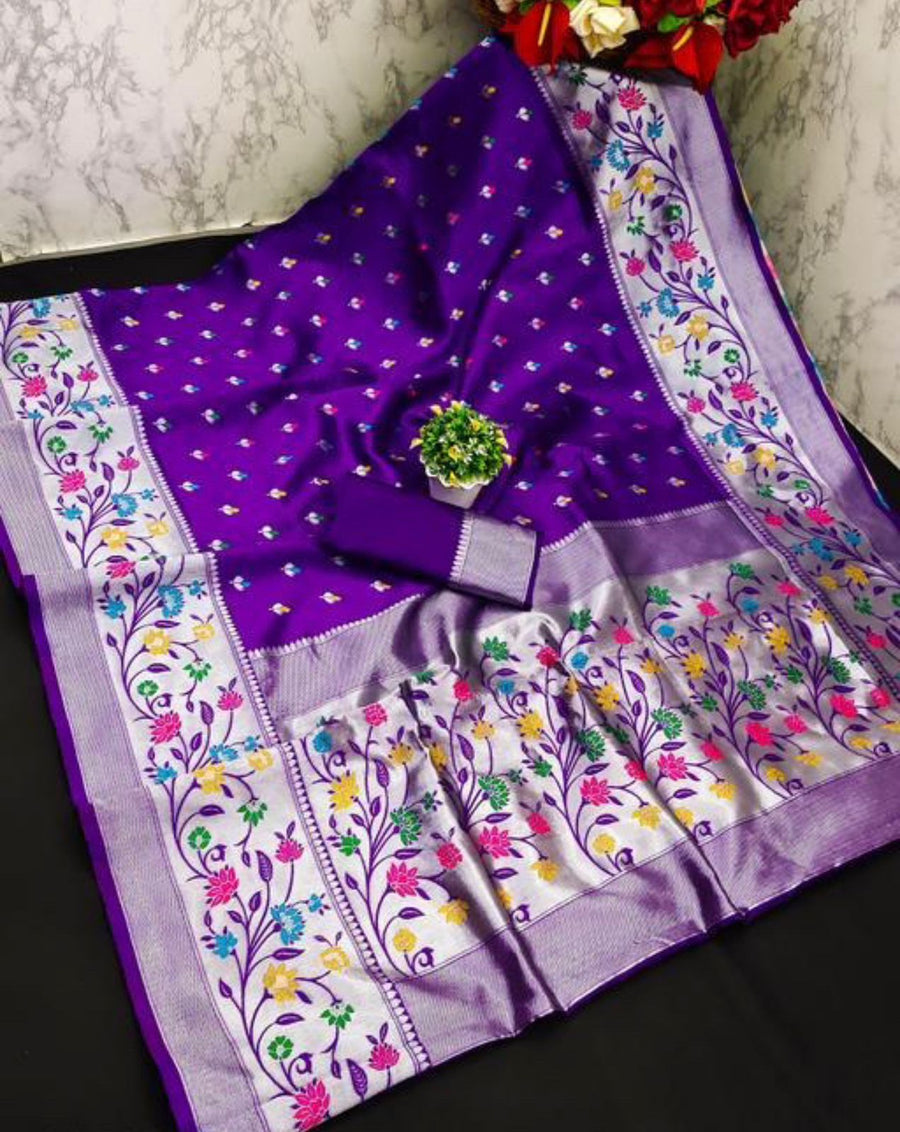 Blissful Purple Paithani Silk Saree With Desirable Blouse Piece - Shop authentic Indian Women's Fashion by Silk Folks