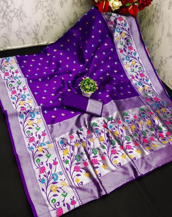 Blissful Purple Paithani Silk Saree With Desirable Blouse Piece - Shop authentic Indian Women's Fashion by Silk Folks