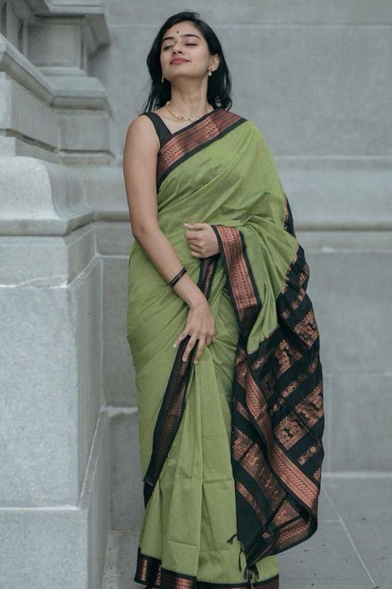 Exquisite Pista Soft Silk Saree With Ravishing Blouse Piece - Shop authentic Indian Women's Fashion by Silk Folks