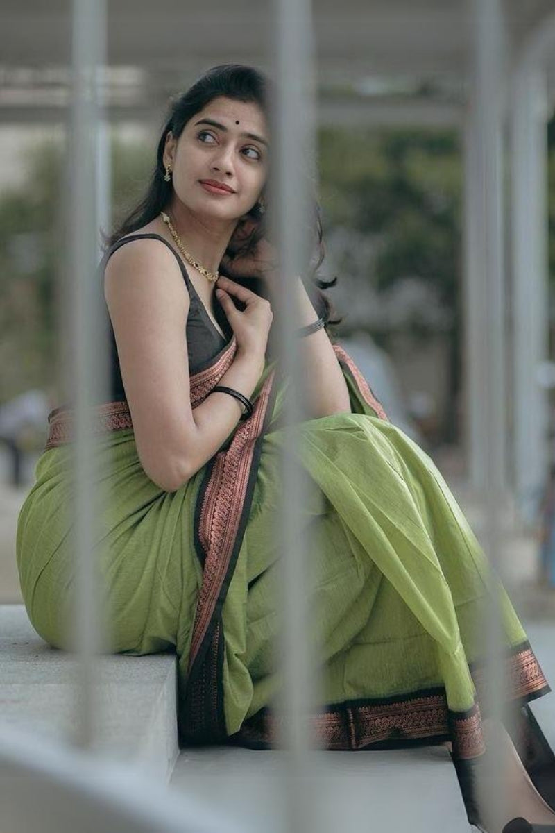Exquisite Pista Soft Silk Saree With Ravishing Blouse Piece - Shop authentic Indian Women's Fashion by Silk Folks