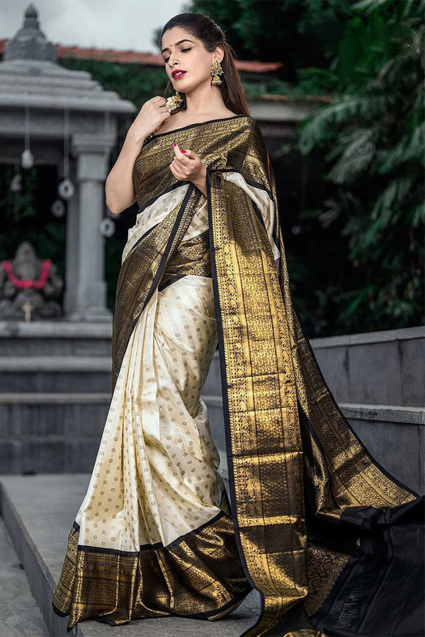 Exceptional Off White Soft Silk Saree With Surpassing Blouse Piece