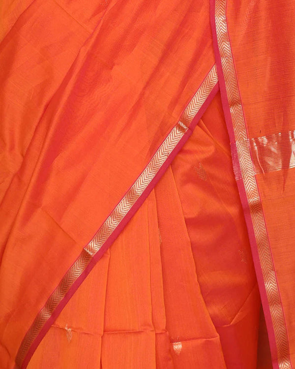 Sunset Orange Maheshawari Cotton Silk Saree - Shop authentic Indian Women's Fashion by Silk Folks