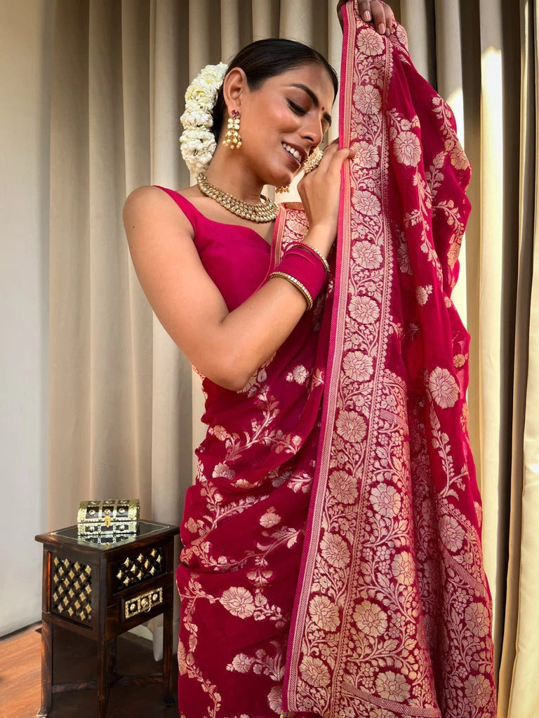 Nectarous Dark Pink Soft Silk Saree With Extraordinary Blouse Piece - Shop authentic Indian Women's Fashion by Silk Folks