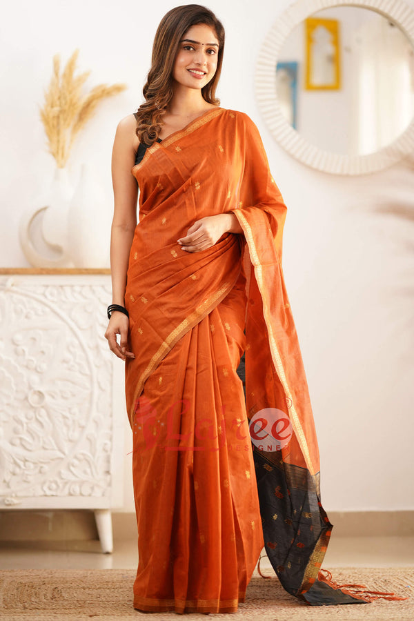 Phenomenal Orange Cotton Silk Saree With Refreshing Blouse Piece - Shop authentic Indian Women's Fashion by Silk Folks