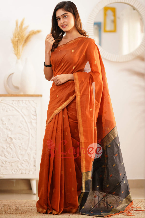 Phenomenal Orange Cotton Silk Saree With Refreshing Blouse Piece - Shop authentic Indian Women's Fashion by Silk Folks