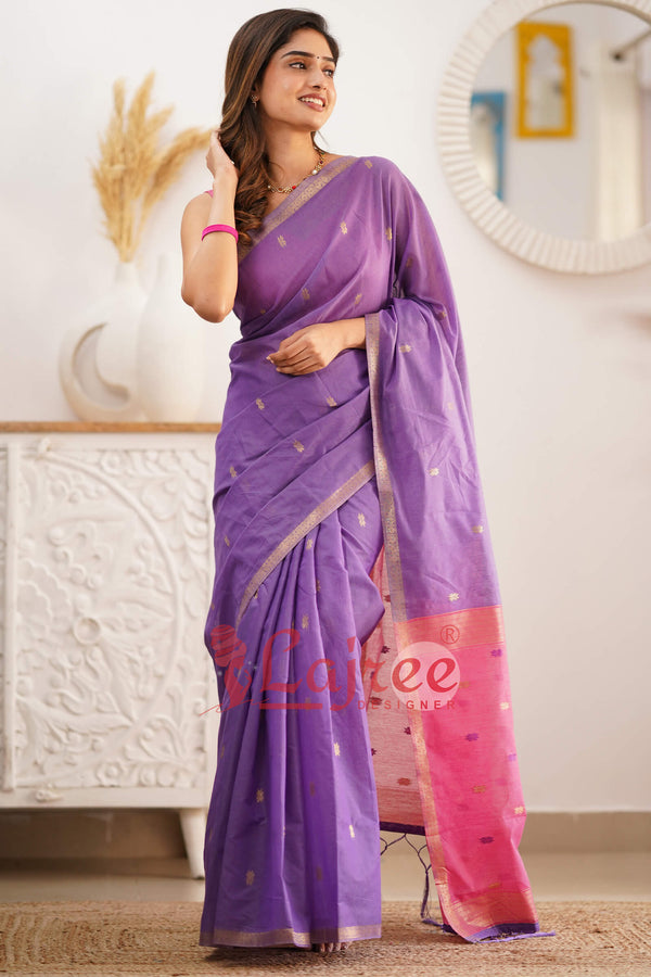 Twilight Lavender Maheshawari Cotton Silk Saree - Shop authentic Indian Women's Fashion by Silk Folks