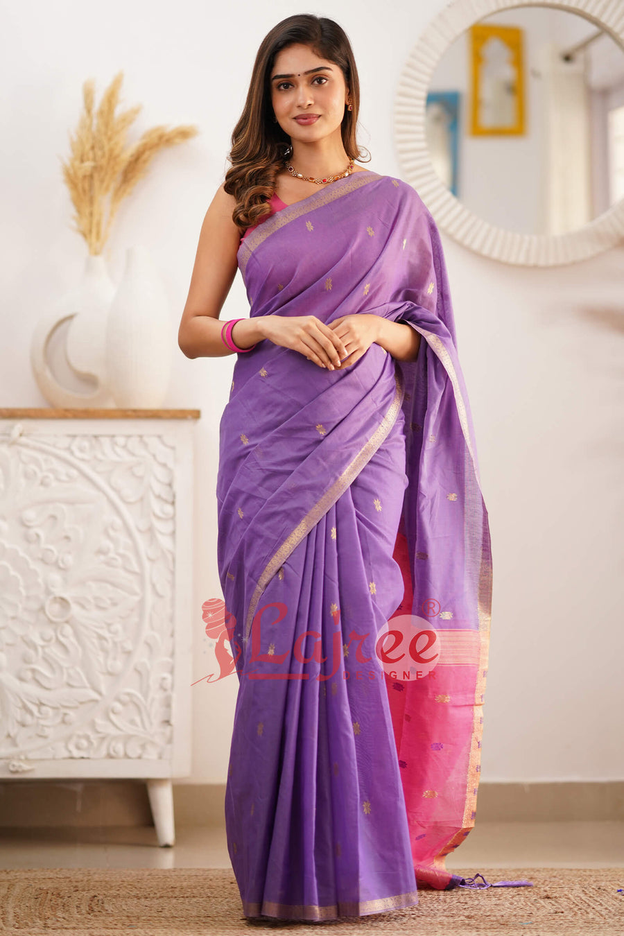 Twilight Lavender Maheshawari Cotton Silk Saree - Shop authentic Indian Women's Fashion by Silk Folks