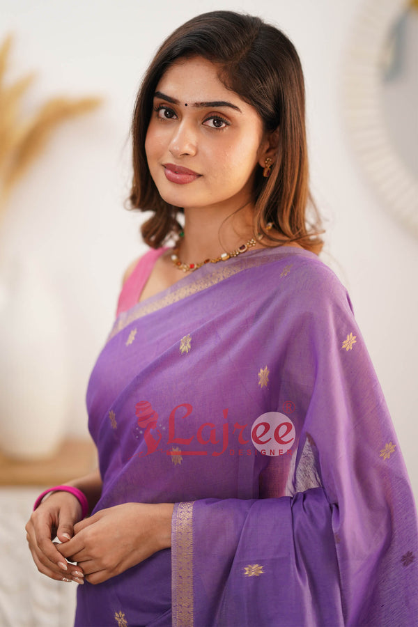 Twilight Lavender Maheshawari Cotton Silk Saree - Shop authentic Indian Women's Fashion by Silk Folks