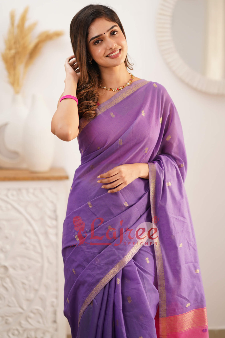 Twilight Lavender Maheshawari Cotton Silk Saree - Shop authentic Indian Women's Fashion by Silk Folks