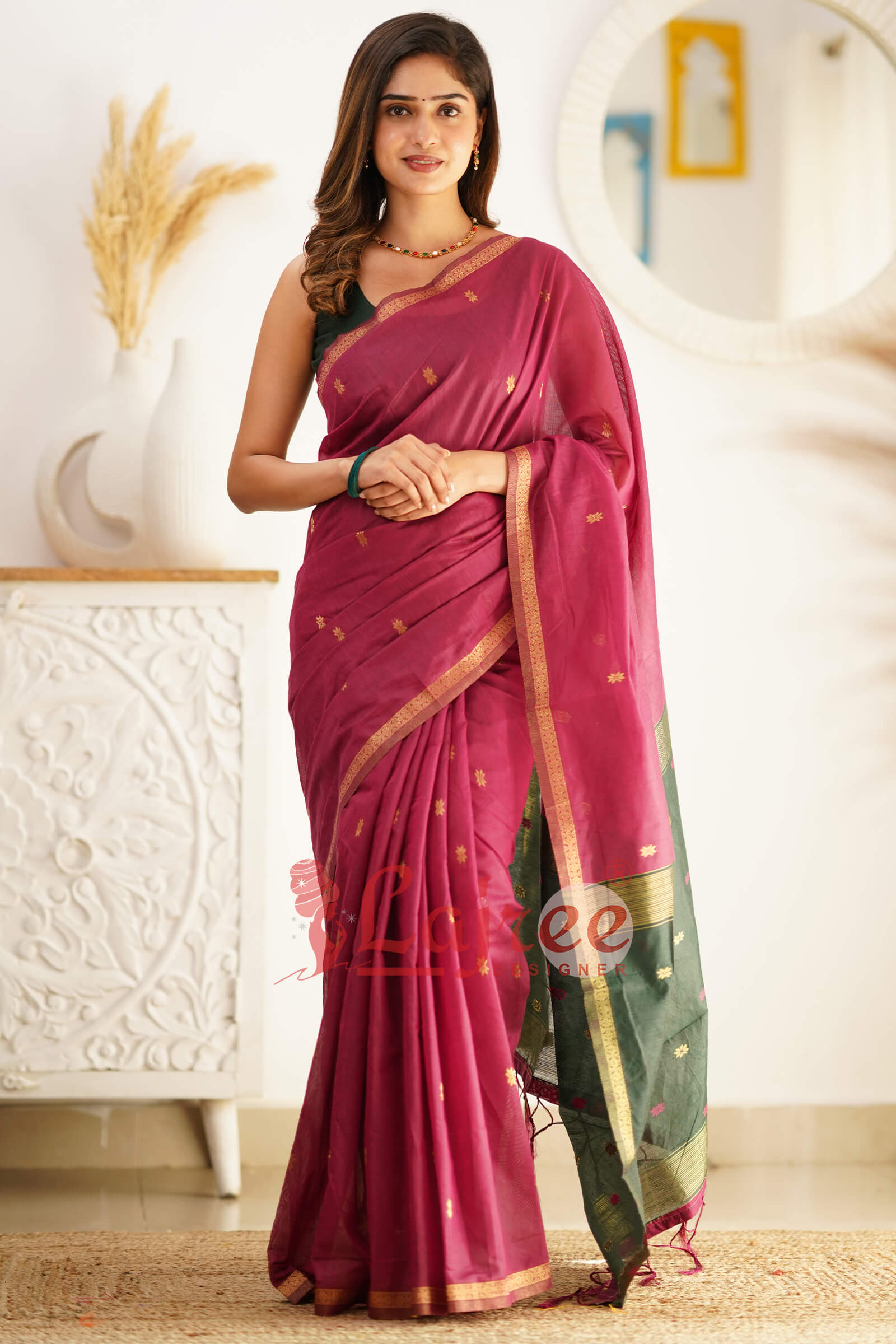 Innovative Dark Pink Cotton Silk Saree With Lovely Blouse Piece - Shop authentic Indian Women's Fashion by Silk Folks