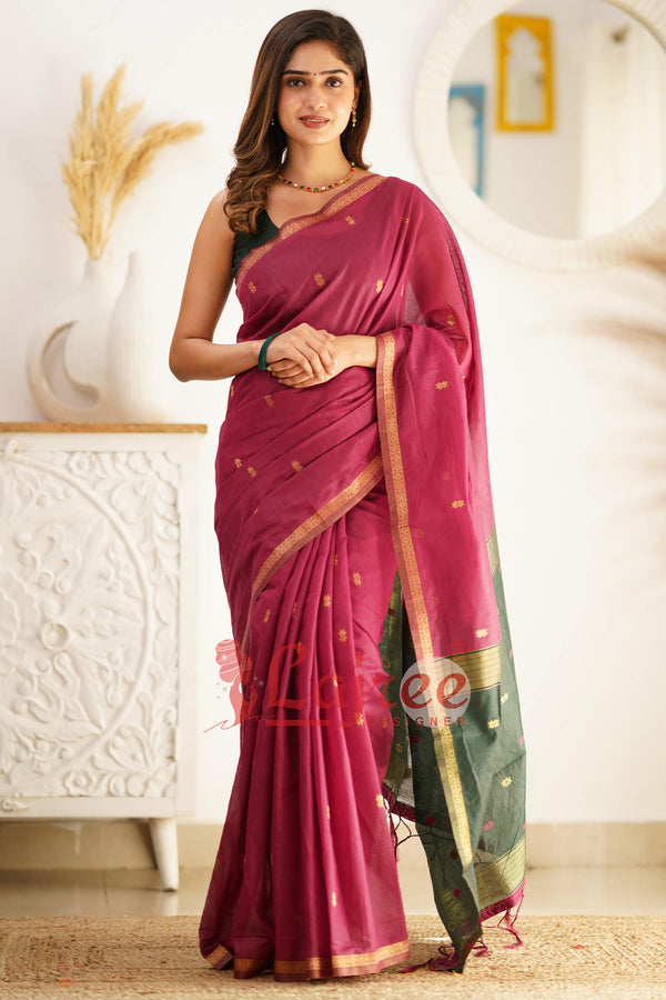 Innovative Dark Pink Cotton Silk Saree With Lovely Blouse Piece - Shop authentic Indian Women's Fashion by Silk Folks