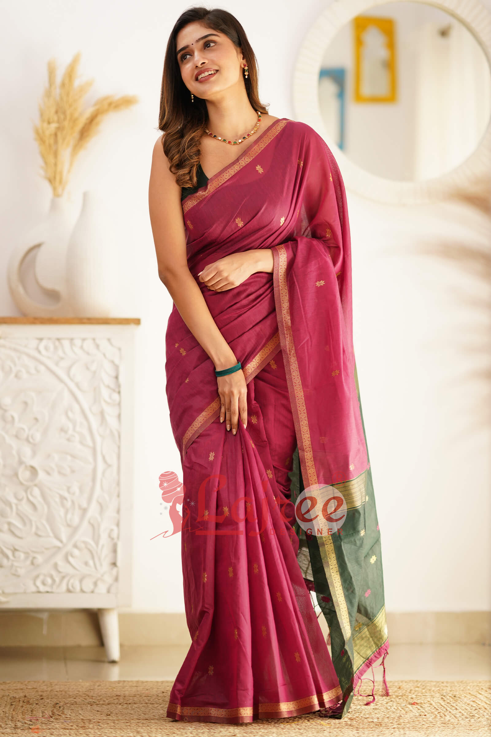 Grape Purple Maheshawari Cotton Silk Saree - Shop authentic Indian Women's Fashion by Silk Folks