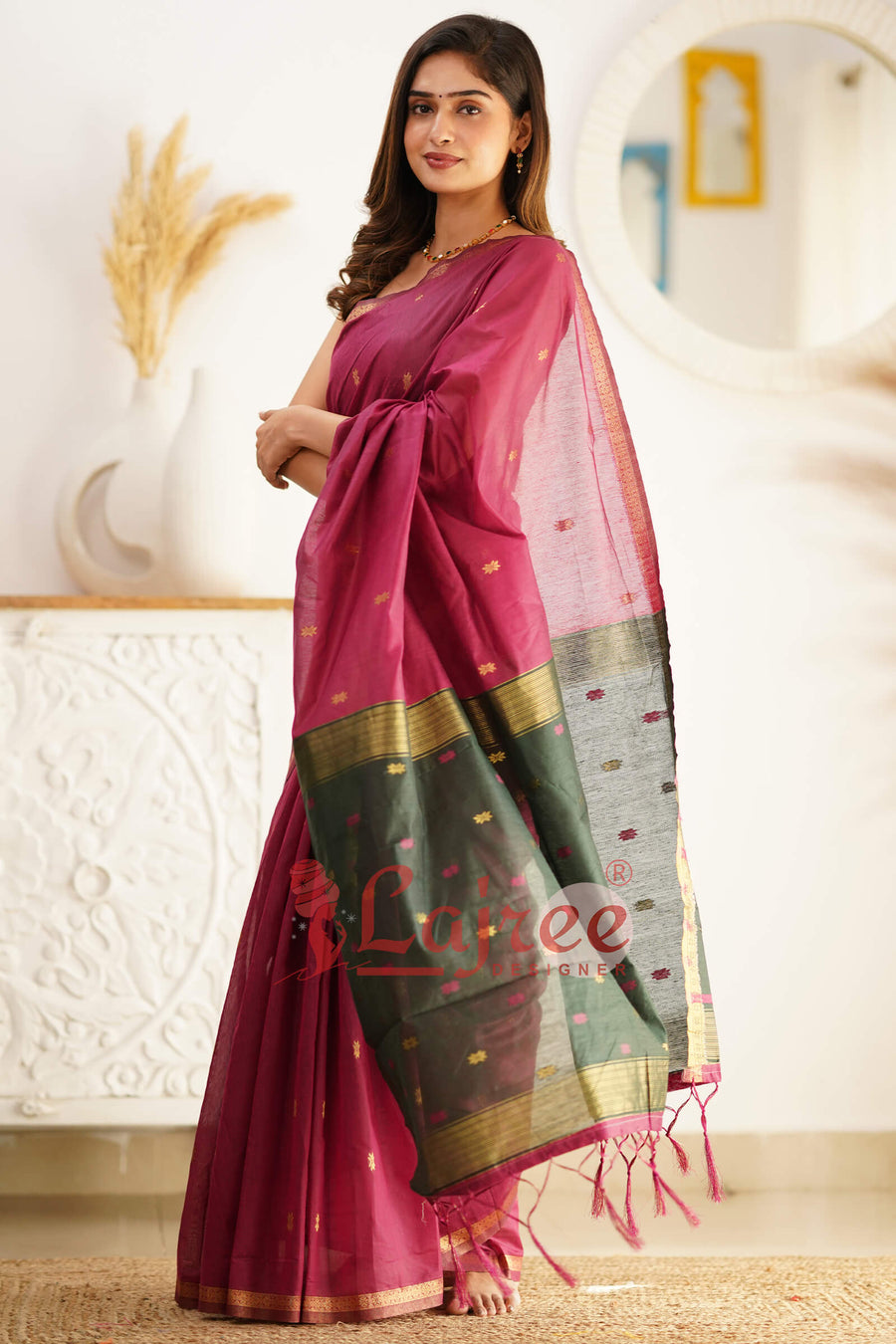 Grape Purple Maheshawari Cotton Silk Saree - Shop authentic Indian Women's Fashion by Silk Folks