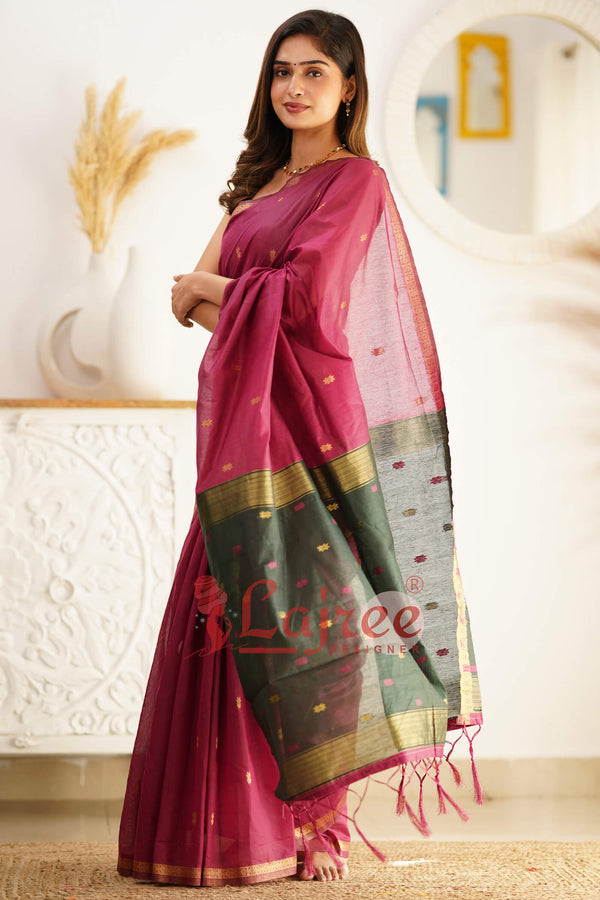 Innovative Dark Pink Cotton Silk Saree With Lovely Blouse Piece - Shop authentic Indian Women's Fashion by Silk Folks