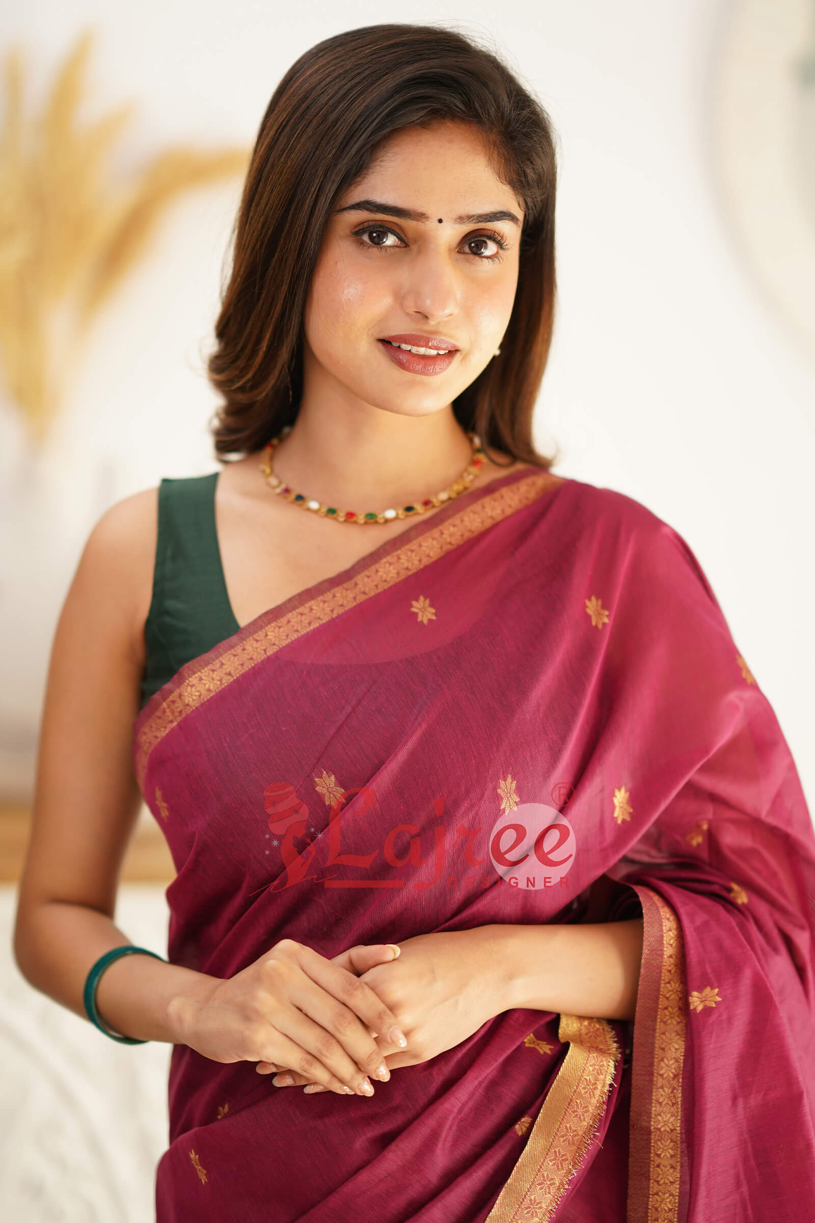 Marvellous Dark Pink Cotton Silk Saree With Outstanding Blouse Piece
