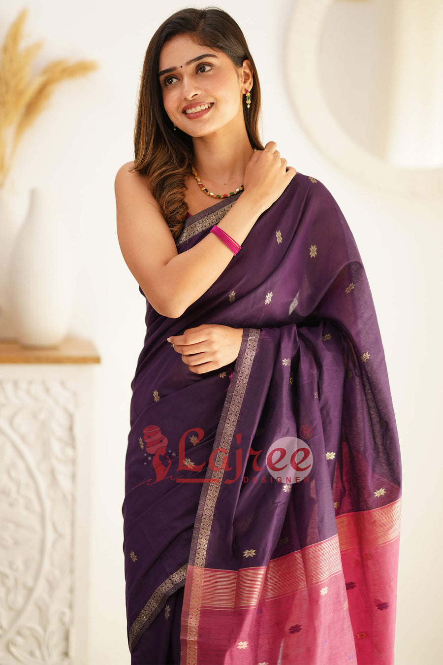 Luxuriant Purple Cotton Silk Saree With Elision Blouse Piece - Shop authentic Indian Women's Fashion by Silk Folks